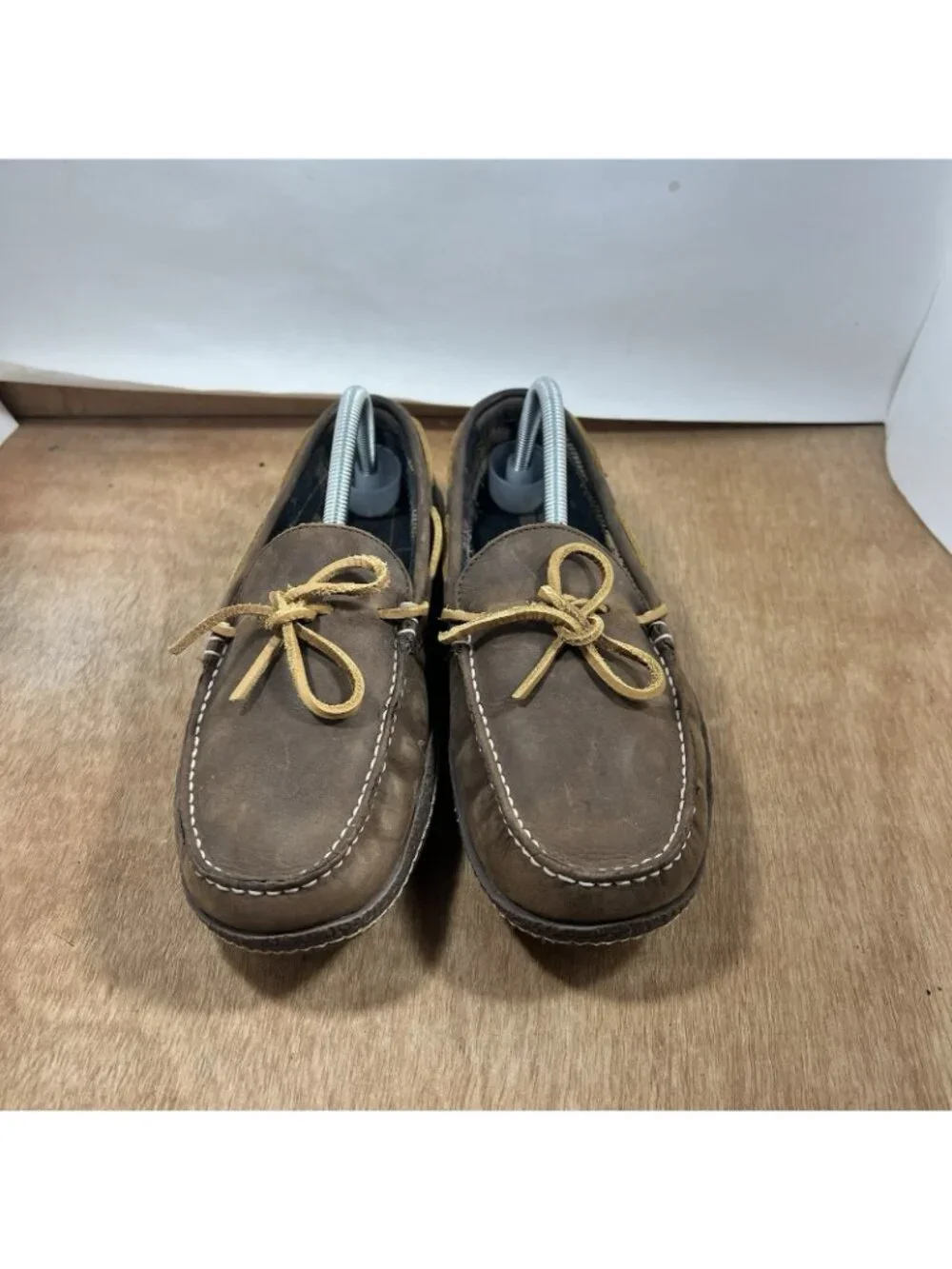 LL Bean Leather Slippers Mens Size 9 Brown Lined Moccasin